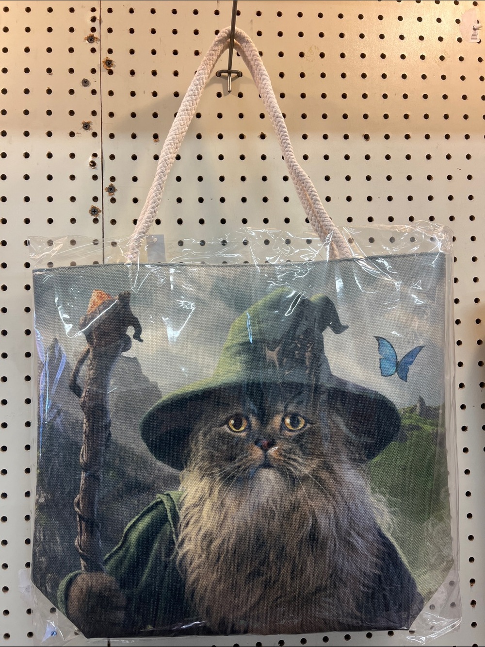Green Wizard Cat Tote Bag with Rope Handles